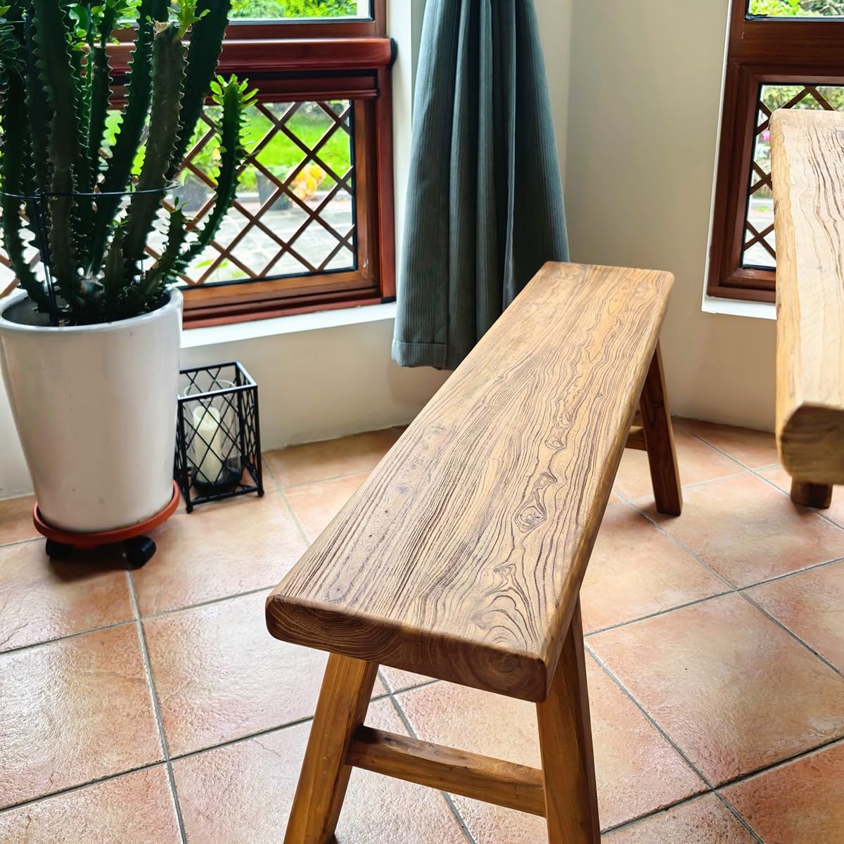 LLYLAFDC 39“ Farmhouse Wooden Living Room Dining Indoor Multifunctional Elm Benches Wood Kitchen Entryway Solid Wood Bench for Hallway 100cm