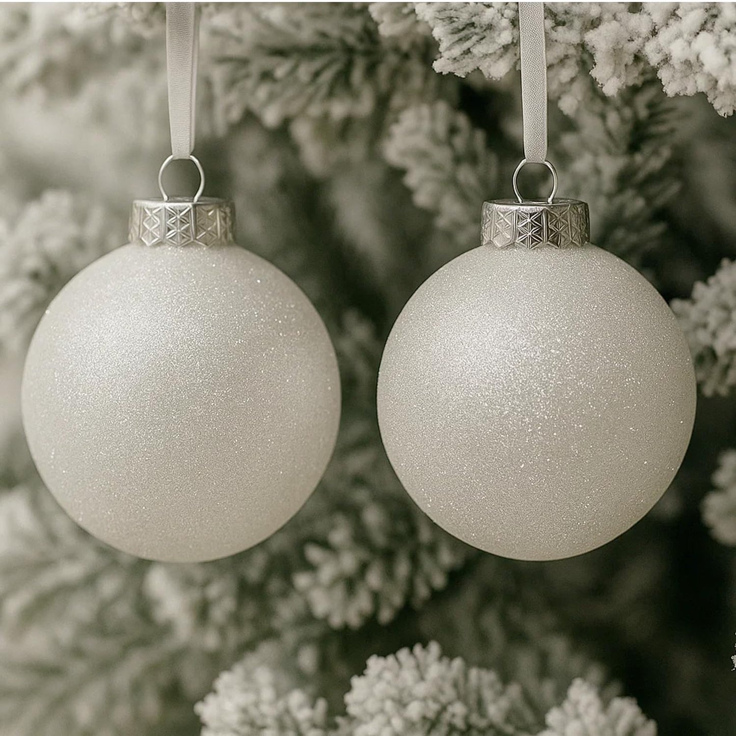 SLEETLY 28-Piece White Christmas Tree Ornaments – 12 Large 3.15” Shatterproof Glitter Snow Balls with 8 Icicles and 8 Snowflakes Set – Elegant Holiday Xmas Decorations for Farmhouse Winter Decor