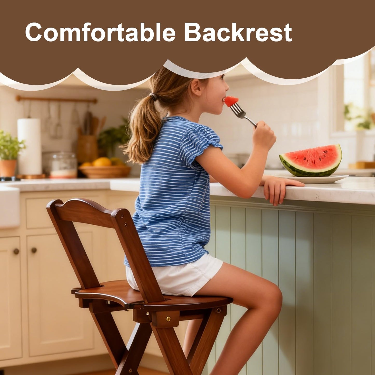 GENDLTHIJ Folding Bar Stool for Kitchen, Portable Wooden bar Stool, Foldable Bamboo Bar Stools Set of 1 for Home Kitchen Breakfast Counter (Brown) (Walnut Small)