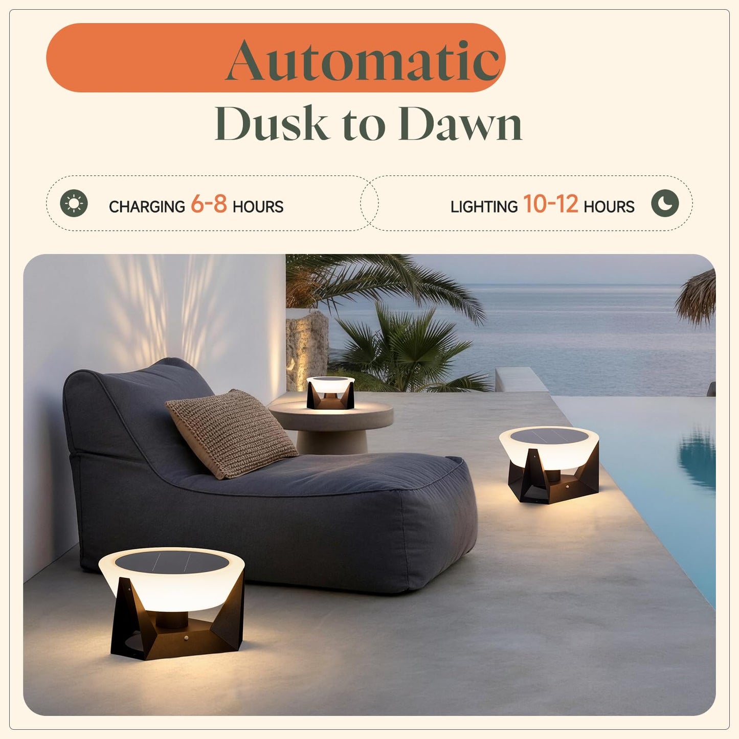 VZVI Solar Floor Lamp, IP54 Large Solar Lanterns Outdoor Waterproof with Remote Control, E26 Dusk to Dawn Floor Lamps Lantern, Modern Design Dimmable Outdoor Lanterns for Porch Deck Patio, 3000K Light