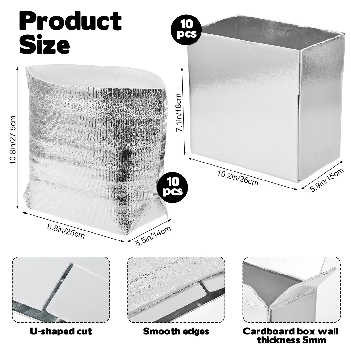 10 Pack Insulated Shipping Boxes - 10.2"x5.9"x7" Cold Shipping Boxes with Aluminium Foil Liner, Reusable Waterproof Cooler Kits, Foldable Leakproof Cooler Cartons for Frozen Food,Seafood & Desserts