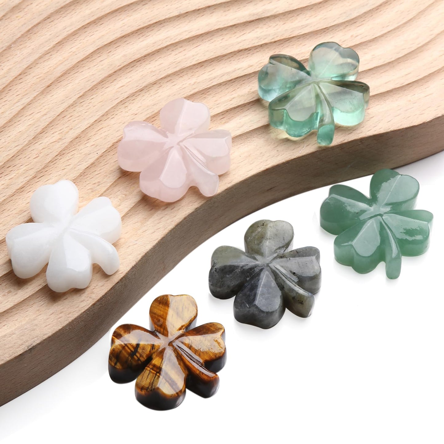 Hguxmcu Natural White Jade Four Leaf Clover - Feng Shui Lucky Crystal for Love Positivity, Polished Healing Stone Decor, Birthday Gift for Her Gift for Women Men