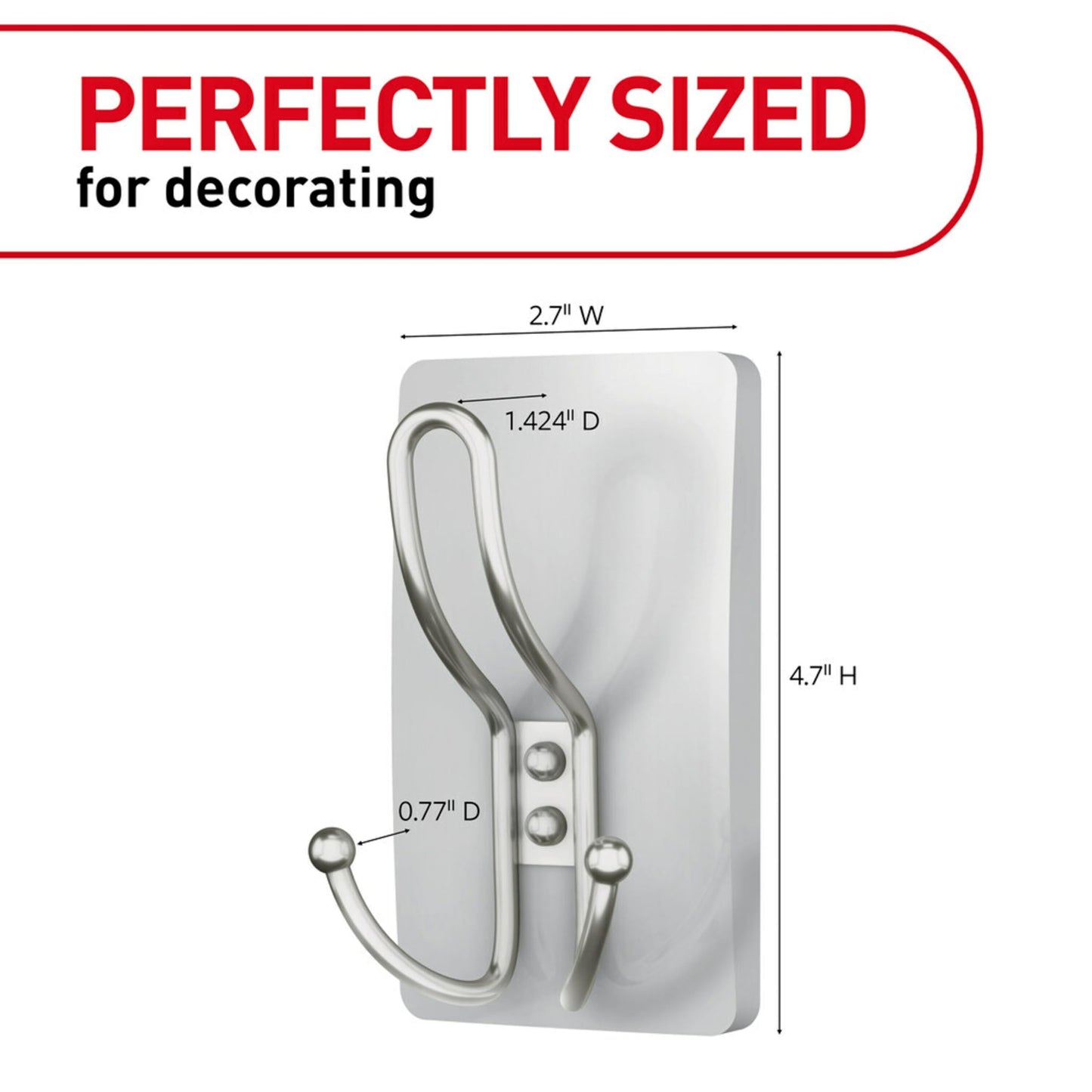 Command X-Large Satin Nickel Triple Hook, 1 Hook, 3 Strips, Damage-Free Hanging with Adhesive Strips, No Tools Wall Hook for Hanging Decorations in Living Spaces