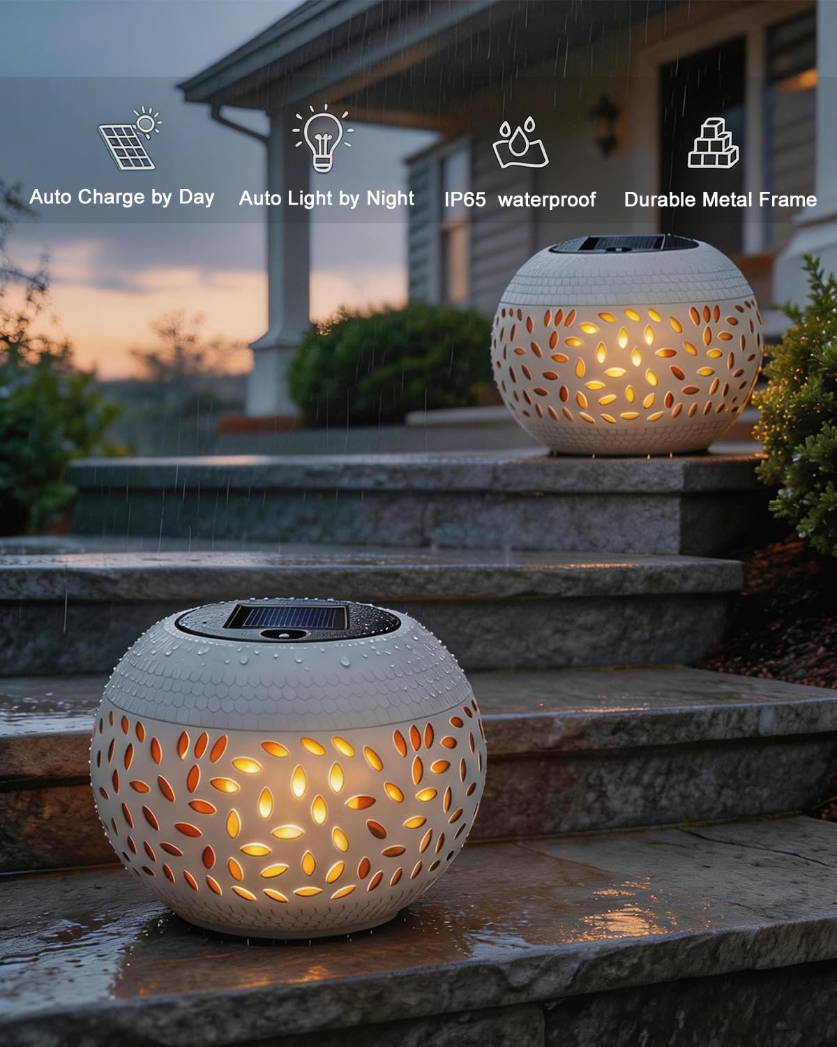 Solar Table Lights Outdoor Waterproof - Dancing Flickering Flame Lamp White Metal Tabletop Light Solar Powered Decorative Lighting Lantern for Desk Bedroom Patio Garden Pathway Yard (1 Pack)