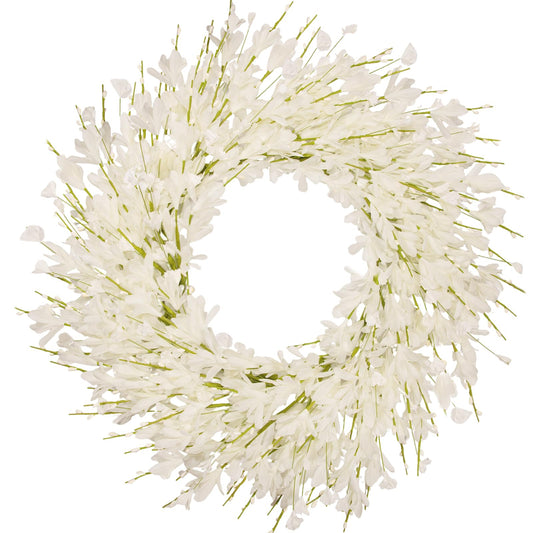 wwmira 24 Inch Artificial White Forsythia Flower Wreath, Silk & Paper Bridal Floral Wreath for Front Door, Elegant Winter Wedding & Spring Summer Decor, All Season Farmhouse Porch Wall Decor