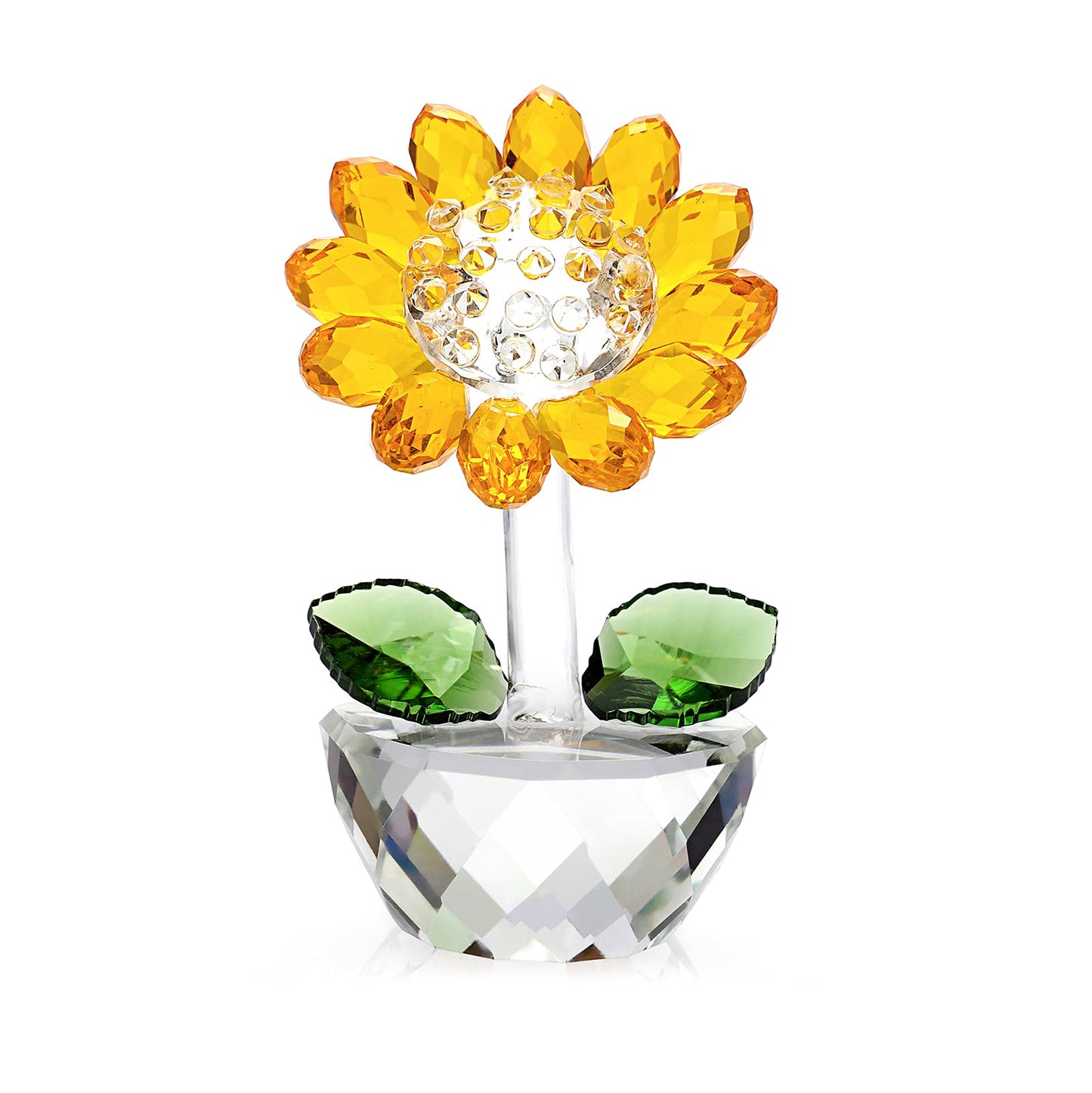 OwnMy Crystal Sunflower with Bud Glass Sunflower Figurine Collectible, Small Sunflower Ornament Paperweight Table Decoration with Gift Box, Glass Bouquet Flowers Centerpieces for Home Decors