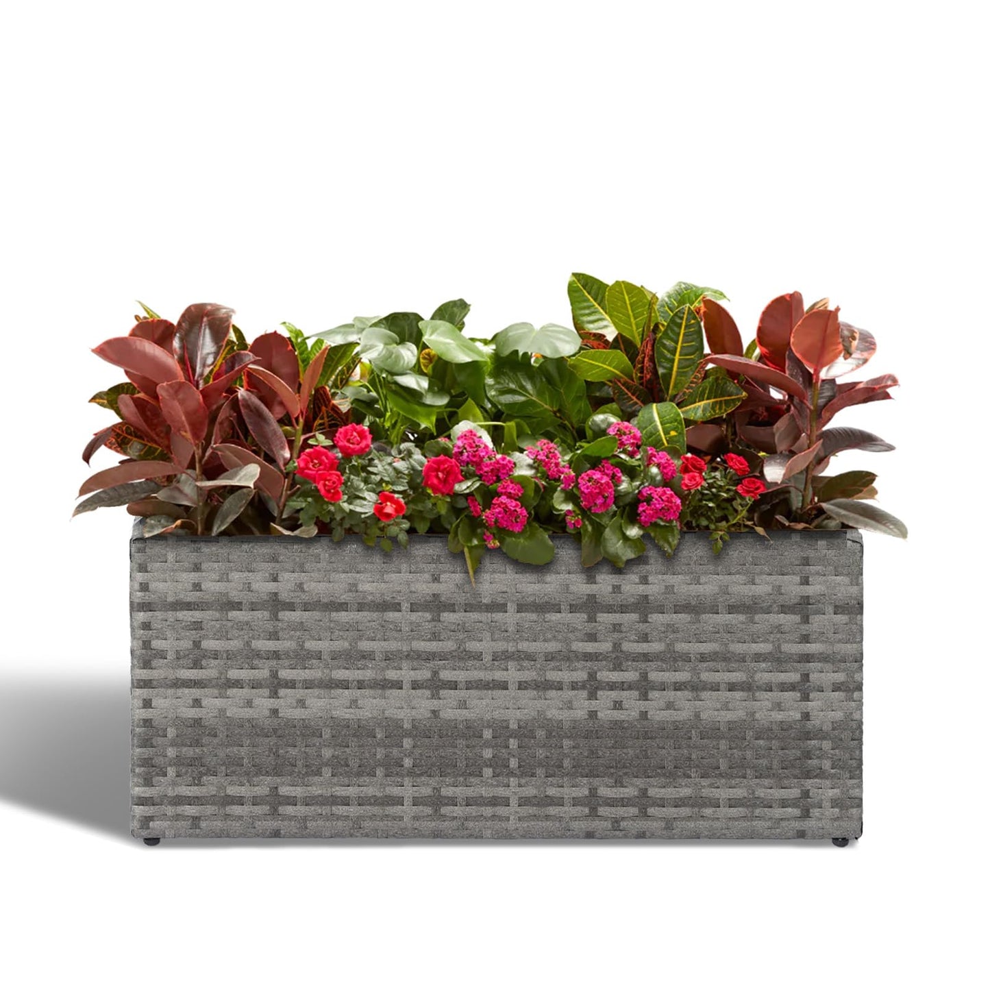 LEWIS&WAYNE Large Rectangular Block Planter Box Handmade Wicker Tall Planters for Outdoor Plants with Removable Liners Modern Planter for Indoor Outdoor Patio Deck - Gray, 30''x12''x16''