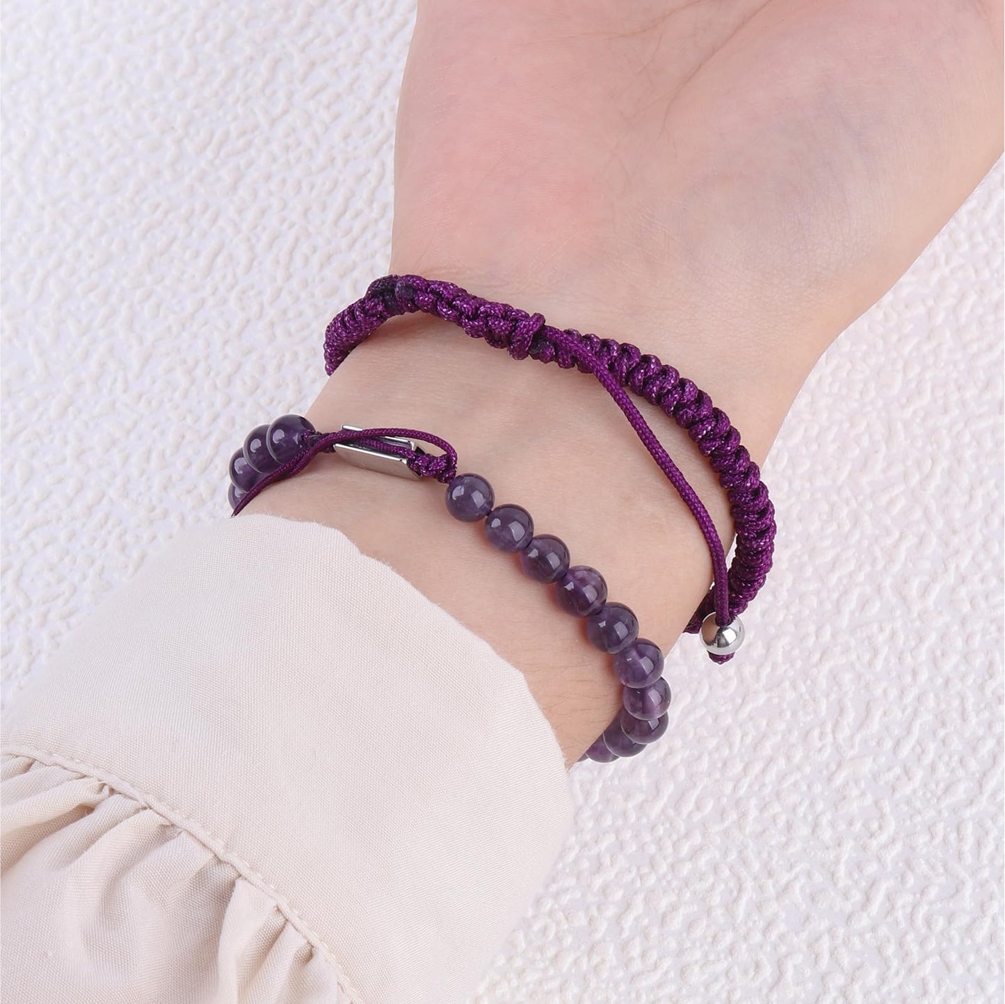 CARITATE Purple Amethyst Bracelet for Women 6mm - Beaded Bracelets for Women Amethyst Bracelet for Women Jewelry Adjustable - Anniversary Valentines Mothers Birthday Gifts for Her Girlfriend Wife