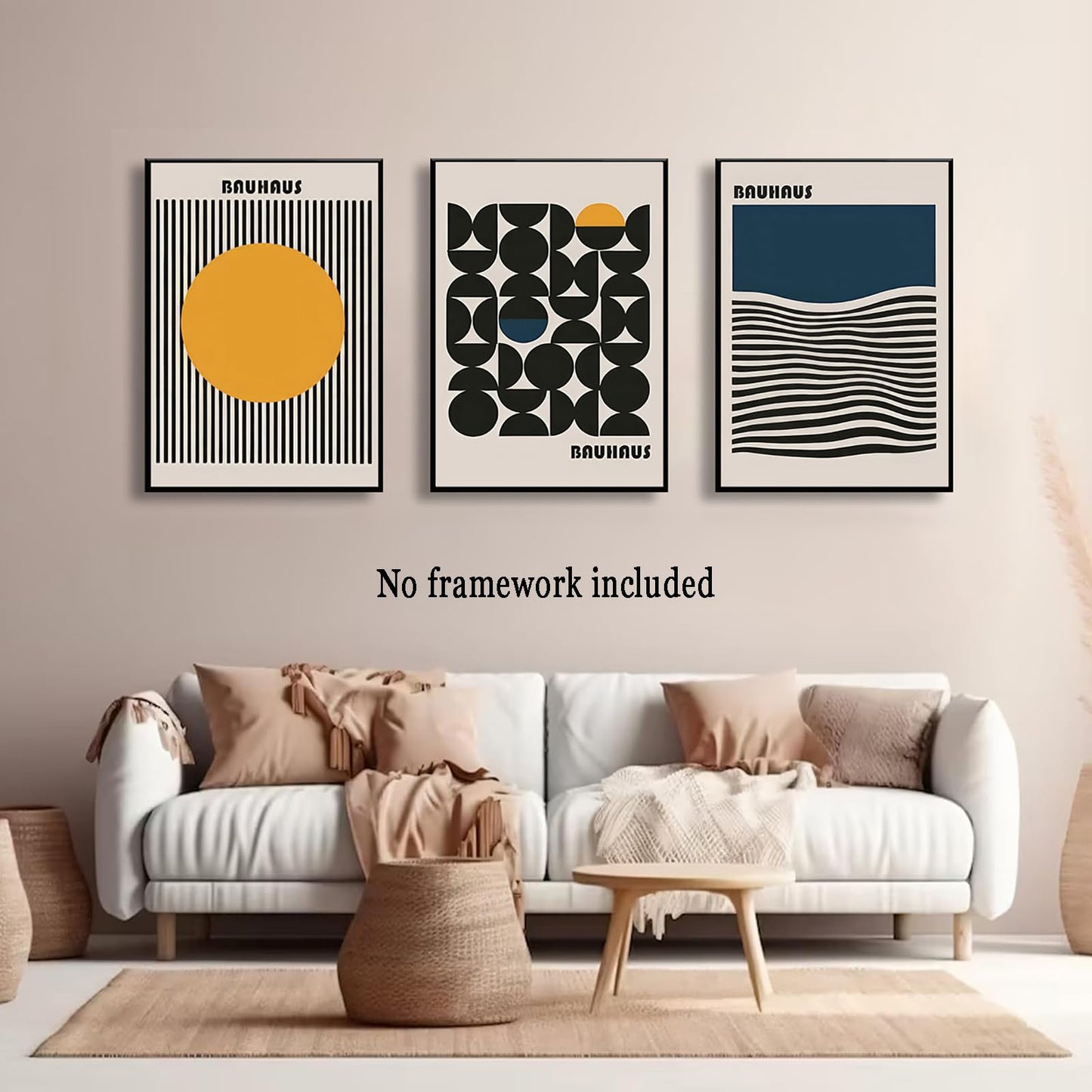 3Pcs Bauhaus Style Wall Art Bohemian Abstract Wall Decor Minimalist Canvas Mid Century Moderngeometry Poster Prints Painting Picture Suitable for Living Room Bedroom （12x16 unframed）