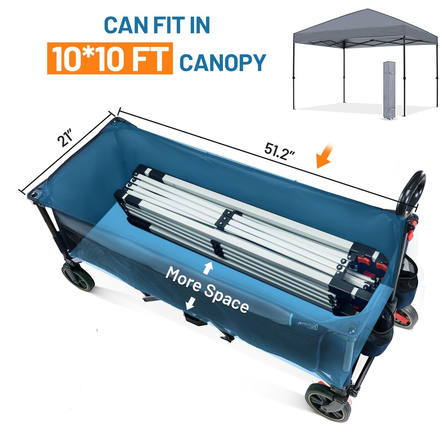 Timber Ridge 51.2'' Extended Collapsible Wagons Carts Foldable, 500LBS Heavy Duty Sports Wagon with Adjustable Handle, 400L Capacity Portable Cart for Camping Shopping