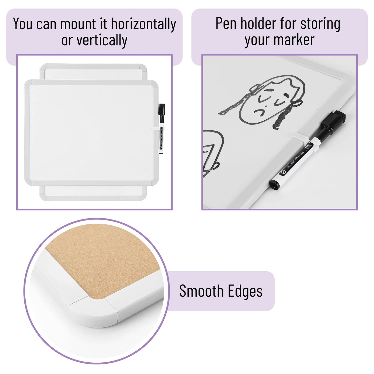 Mr. Pen- Dry Erase Board, 14” x 11” with a Black Dry Erase Marker, White Frame, Small Mini White Board for Students, Fridge, Wall, Locker, Includes Double Sided Tapes