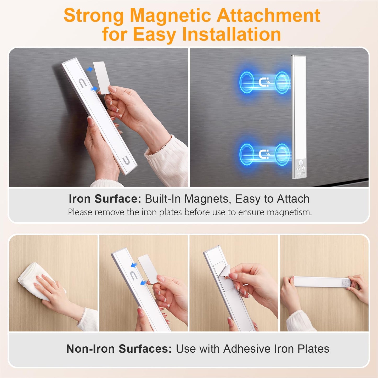 Gritin 10.2inch Under Cabinet Lighting Rechargeable 2 Pack- 3 Color Temps&5 Level Brightness, Super Bright, 4 Modes, Motion Sensor, Long Lasting - Easy Installation Magnetic Under Closet Lights