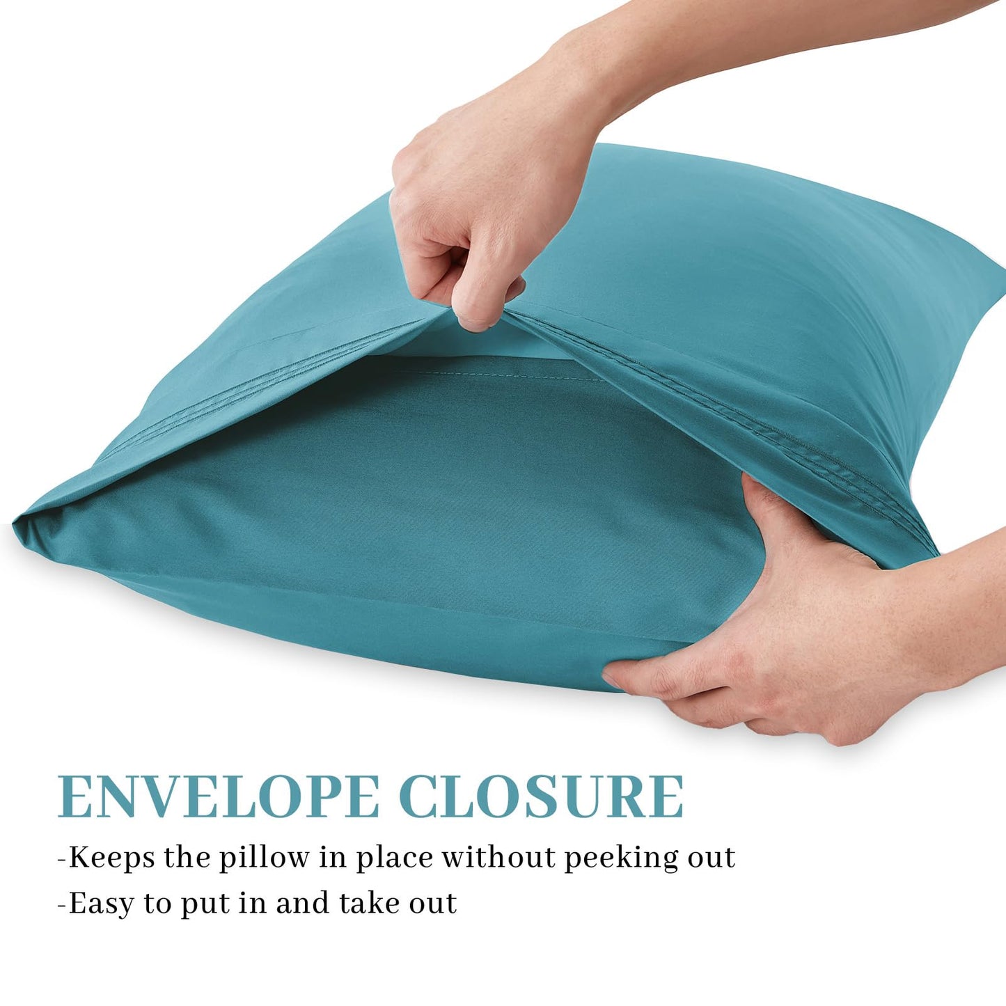 YIYEA Pillow Cases Standard Size Set of 4, Ultra Soft 1800TC Hotel Quality Double Brushed Microfiber Embroidered Pillowcases, Envelope Closure, Fade Resistant (20"x26", Teal)