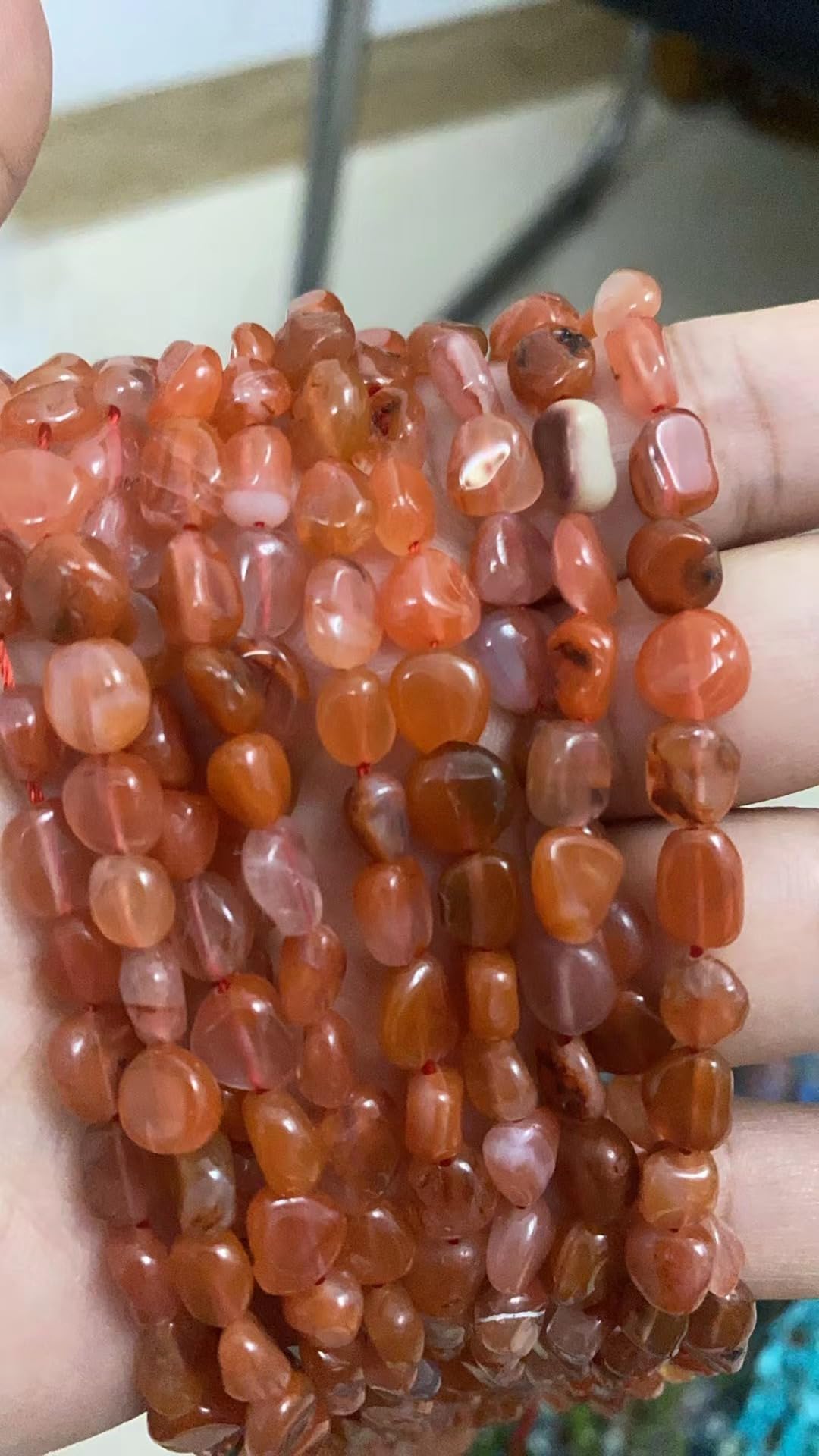 jodaying 6-8mm Natural Red Agate Nuggets Oval Free Tumbled Pebble Semi Precious Gemstone Loose Stone Beads Approx 15.5 inch for DIY Jewelry Making