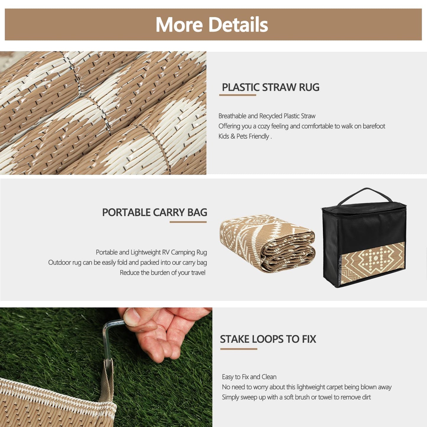 VSIWB Waterproof Outdoor Rug 5x8 ft, Reversible Plastic Straw Mat, Large Floor Mat for Patio, Camping, Picnic, Backyard RV, Deck, Beige