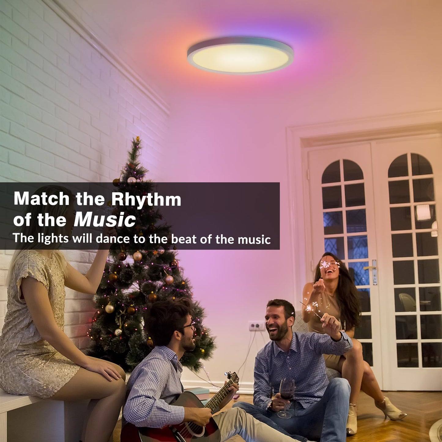 TITISLUMP 2 Pack Smart RGB LED Ceiling Light with Remote, 12" WiFi Flush Mount Ceiling Light Works with Alexa & Google Home, 24W=2400LM Dimmable, DIY Colors & 2700K-6500K, for Bedroom Living Room