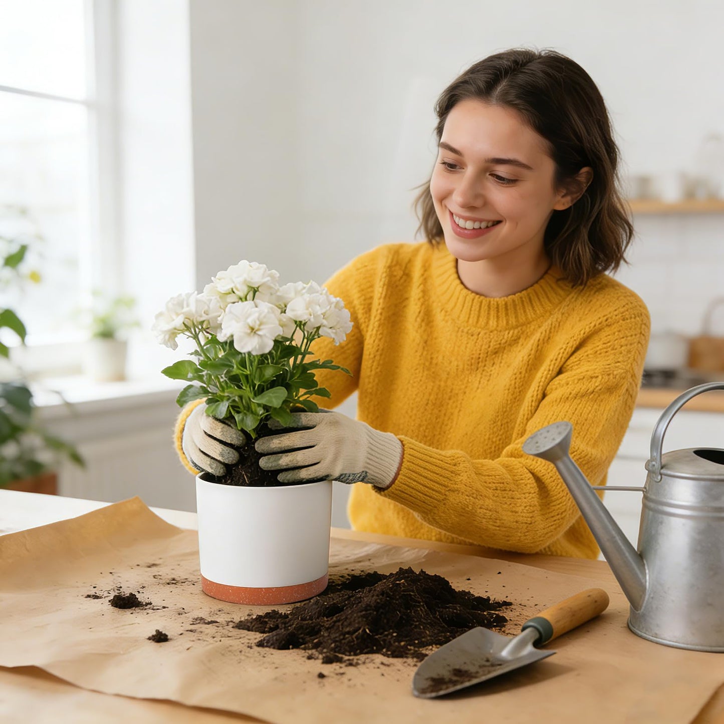 GARDIFE 10/9/8 Inch Modern Cylinder Planter, Plant Pots for Indoor Outdoor Plants, Flower Pots with Drainage Holes and Saucers for Garden Succulent Nursery House Plants (White-Brown)