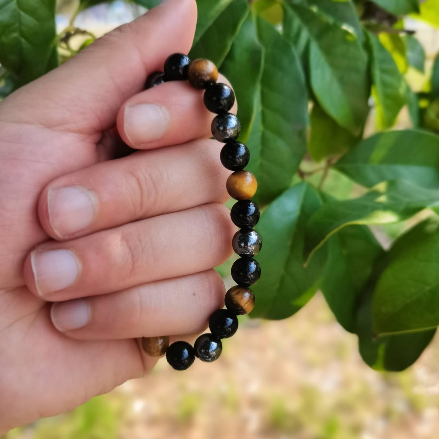 Gracayfr Tiger Eye Black Tourmaline Bracelet Hematite Anxiety Relief Natural Beaded Stone Healing Crystal Spiritual Empath Protection Gemstone Stretch Bead Obsidian