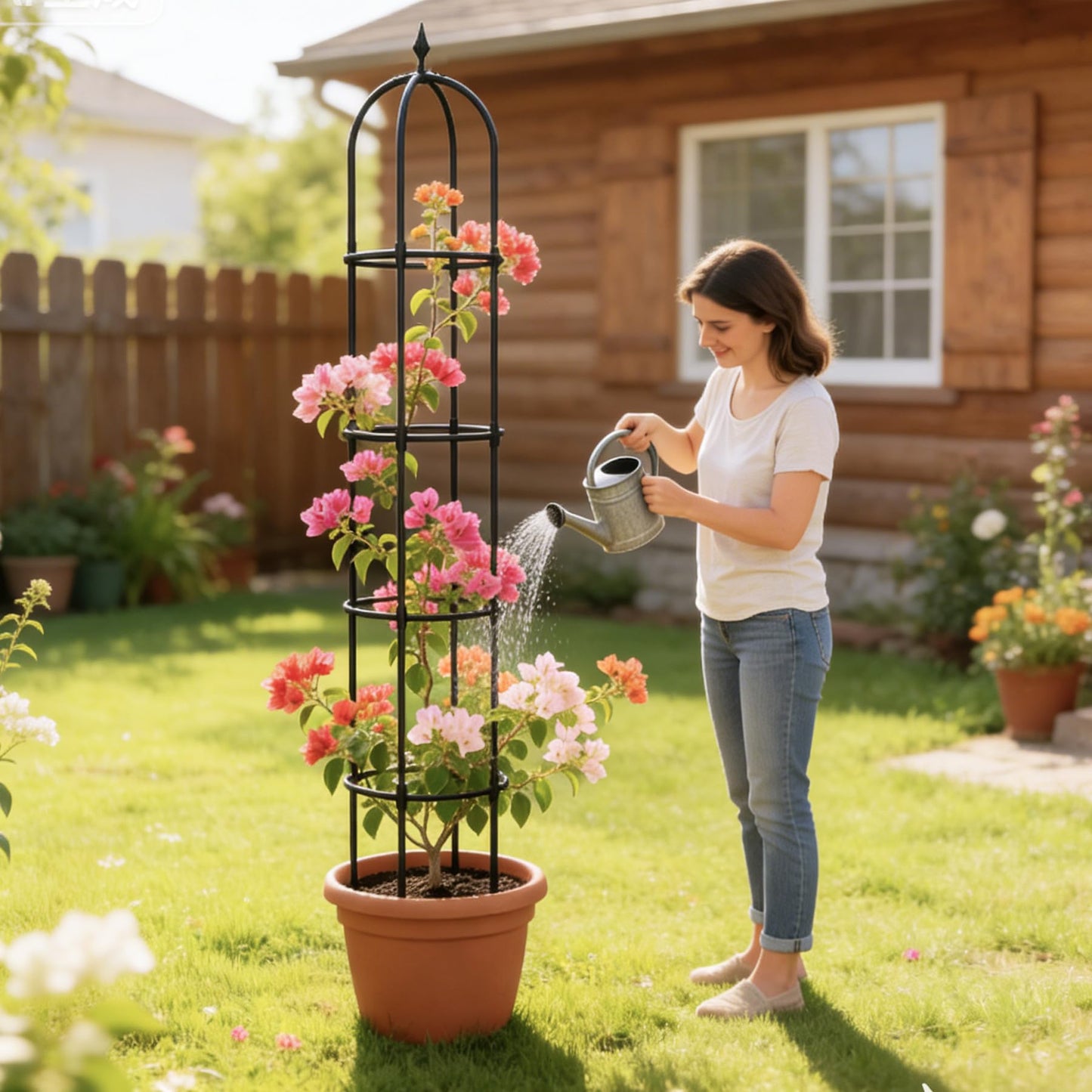Garden Obelisk Trellis for Climbing Plants - 76" Tall Weather-Resistant Rustproof Metal Plant Flower Support for Roses, Clematis, Tomatoes & Vines, Indoor/Outdoor Use, 12”D (2 Pack)