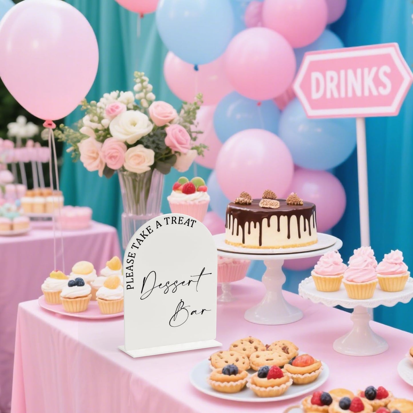 Acrylic Dessert Bar Sign – 6x8” Arch Tabletop Sign with Base, 1/8” Thick – Modern Wedding Dessert Table Décor, Party Reception Candy Bar Signage White
