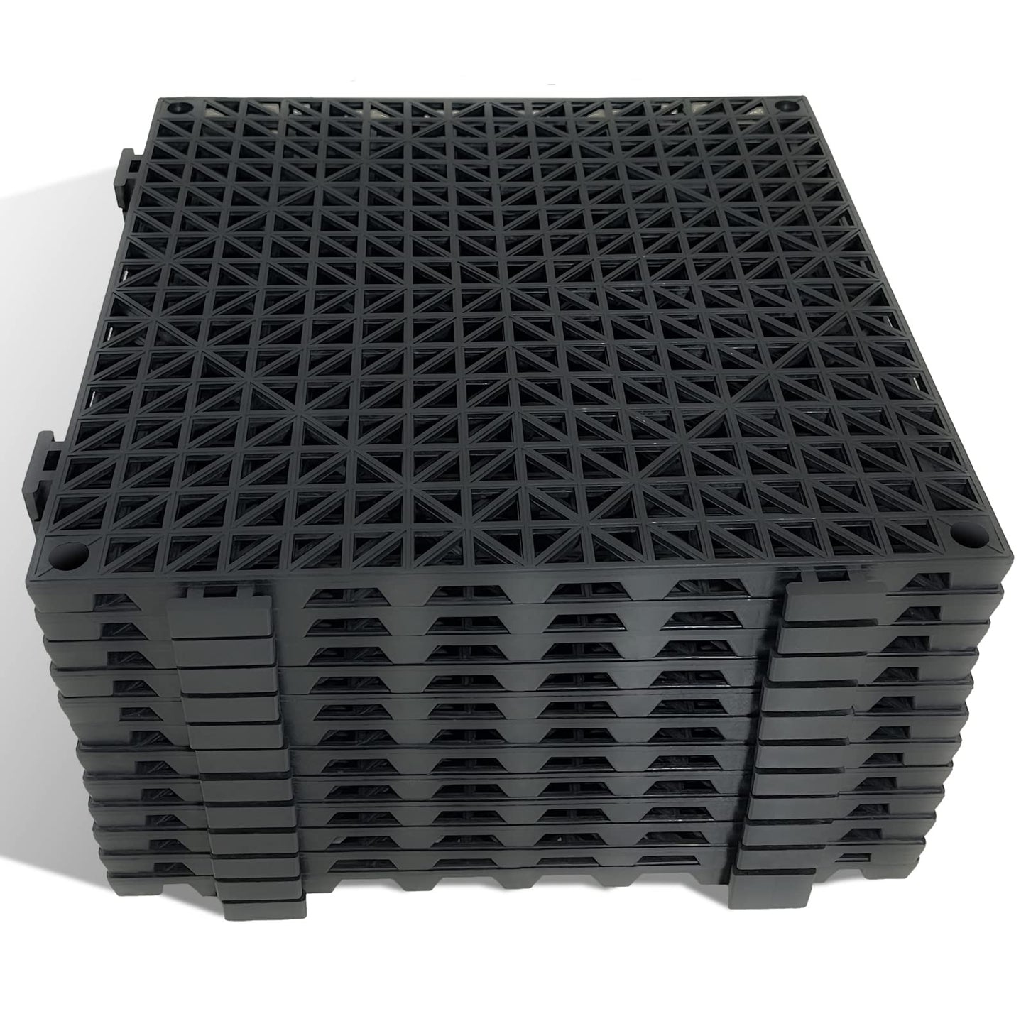 Jaderlu 12 Pack Modular Interlocking Cushion 11.6" x 11.6" Rubber Mat Floor Tile Mats Drain Pool Patio Balcony Yard Pet Area Washer Pad(Black)