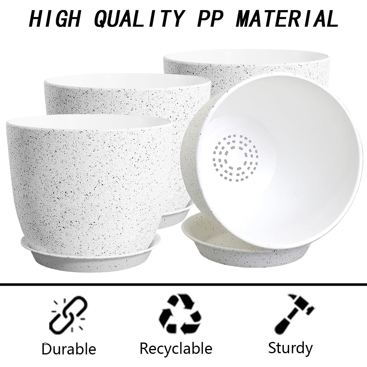 SE SUN-E Set of 4 Flower Pots for Outdoor Indoor, Planters for All Houseplants, Succulent, African Violets, Orchid and Cactus, Plants Pots, Speckled White