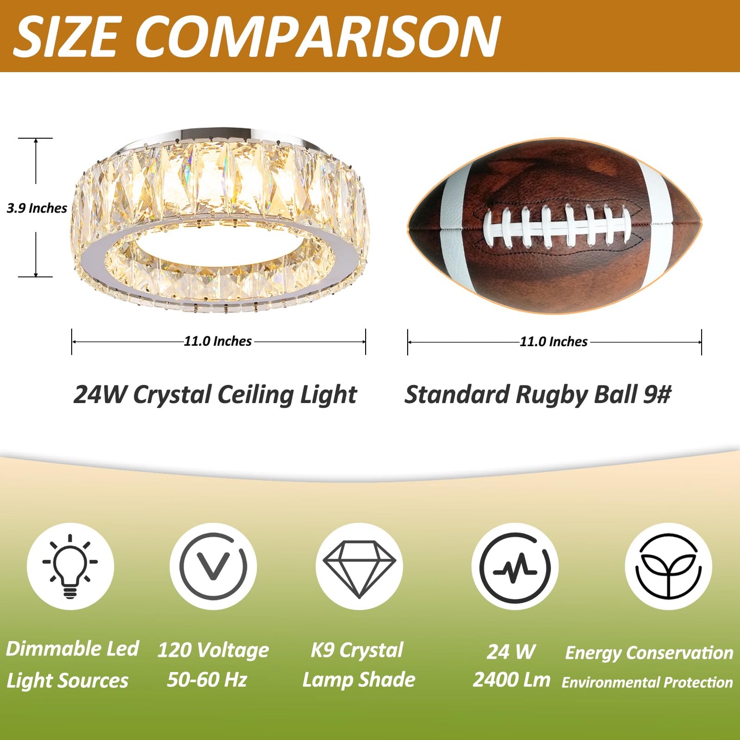 Gisisee 11 Inch Chrome Modern Luxury Crystal Flush Mount Ceiling Light Fixture,5CCT 3000K-6000K 24W,Round Small Dimmable Led Chandelier Hallway Lighting for Entryway,Kitchen,Bedroom,Laundry Room