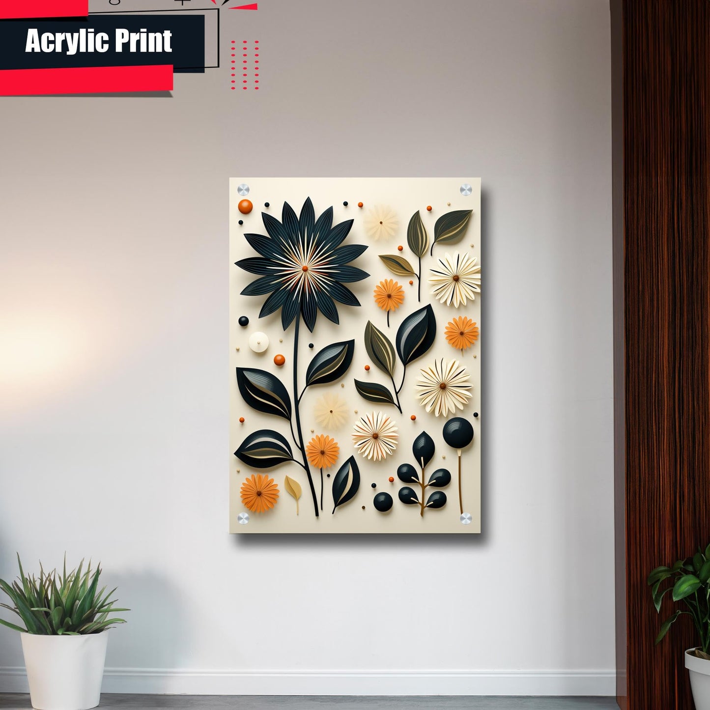 Scandinavian Folk Art, Black and Beige Abstract Botanical Wall Art for Scandinavian Home Decor, Decor Poster, Art Print