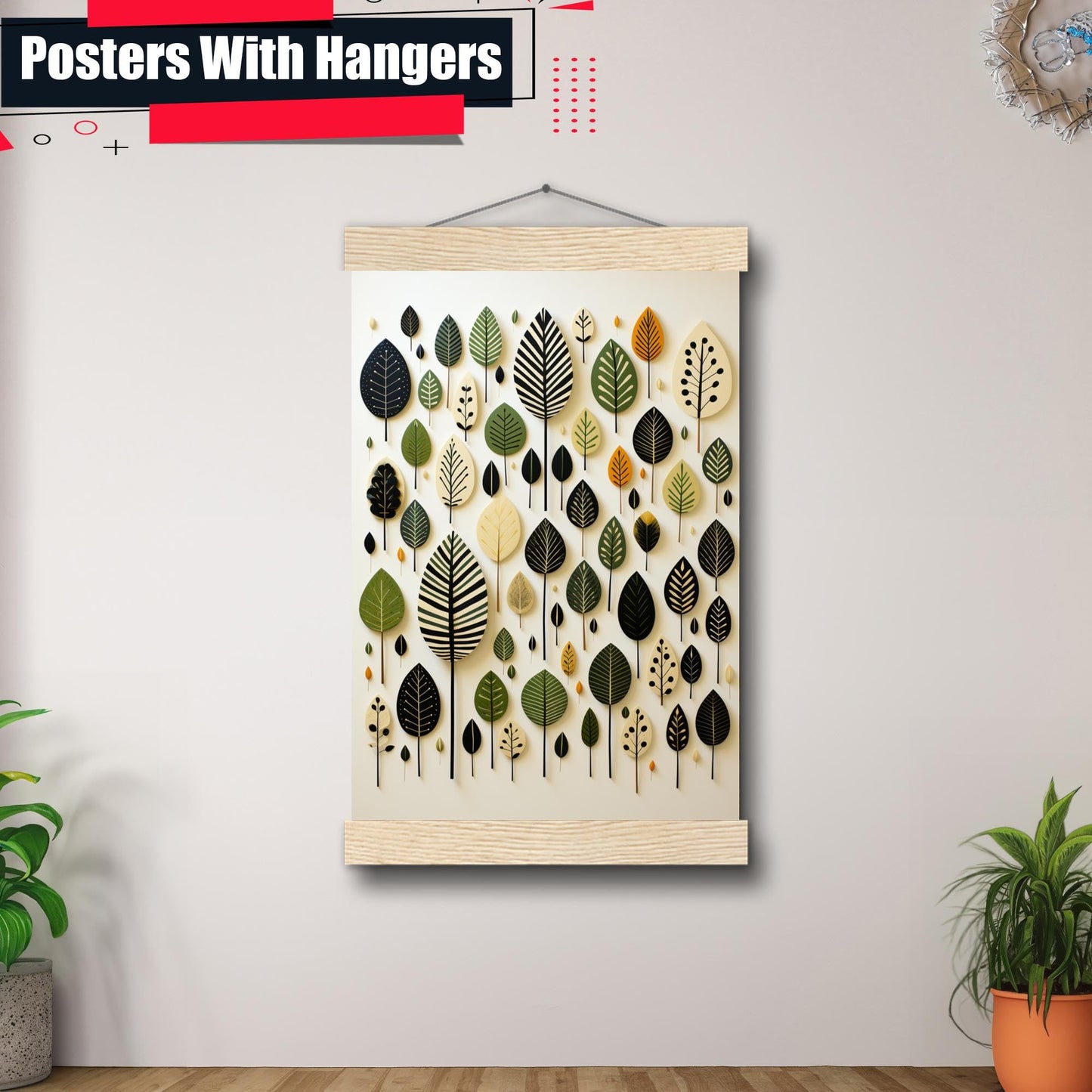 Scandinavian Folk Art, Black and Beige Abstract Botanical Wall Art for Scandinavian Home Decor, Poster Prints, Art Decor