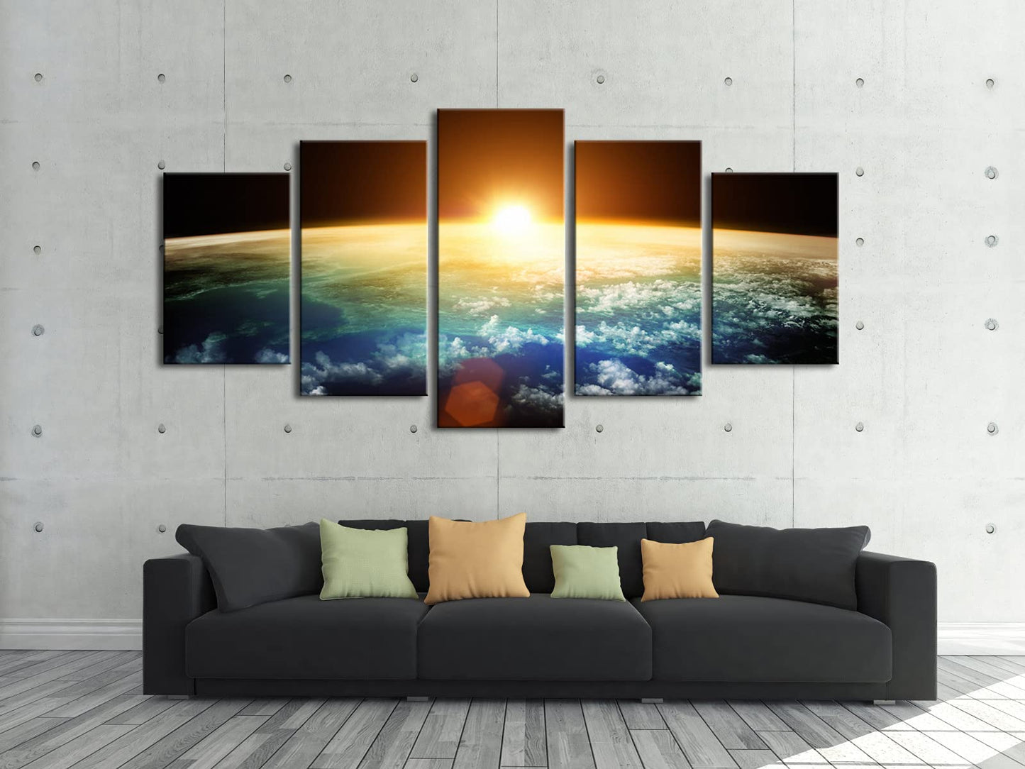 Pyradecor the Earth 5 Panels Extra Large Modern Landscape Artwork Giclee Canvas Prints Space Pictures Paintings on Canvas Wall Art Ready to Hang for Living Room Bedroom Home Decor XL