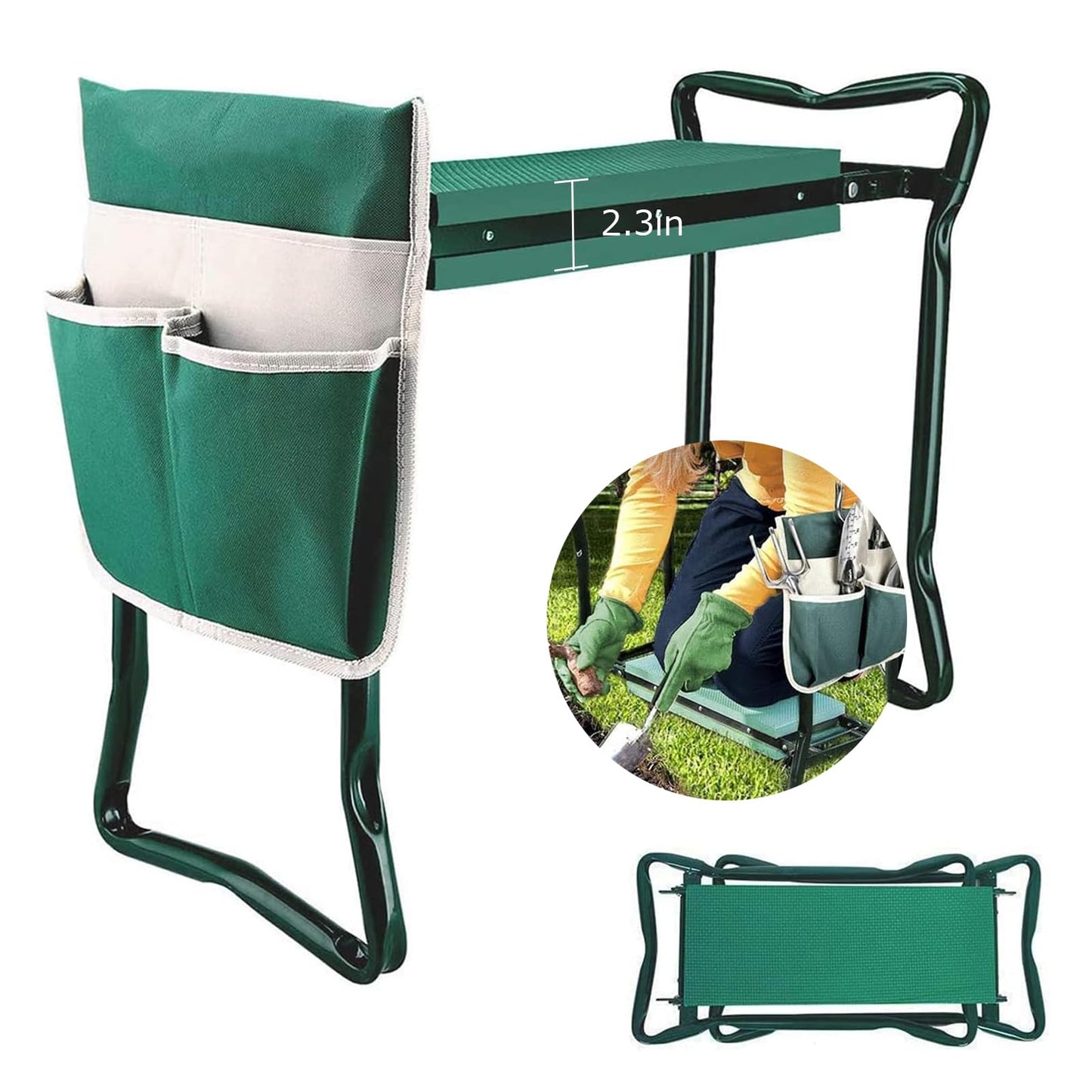 PLKO Garden Kneeler and Seat Stool Heavy Duty Garden Folding Bench with Large Tool Pocket and Soft EVA Kneeling Pad for Gardening Lovers