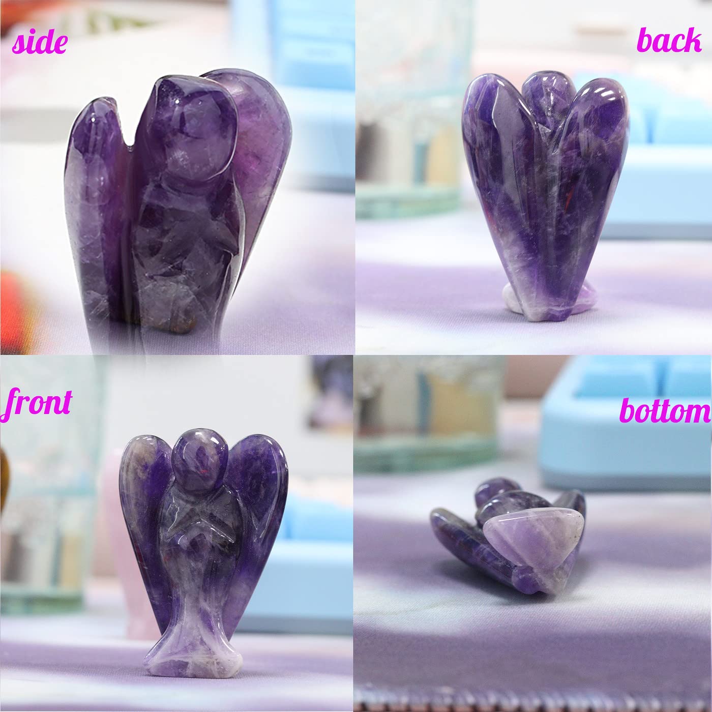 YATOJUZI 2" Amethyst Guardian Angels Hand-Carved Angel Statue Figurines Purple Office Desk Decor Accessories Decorations Crystals and Healing Stones Energy Reiki Gifts for Women