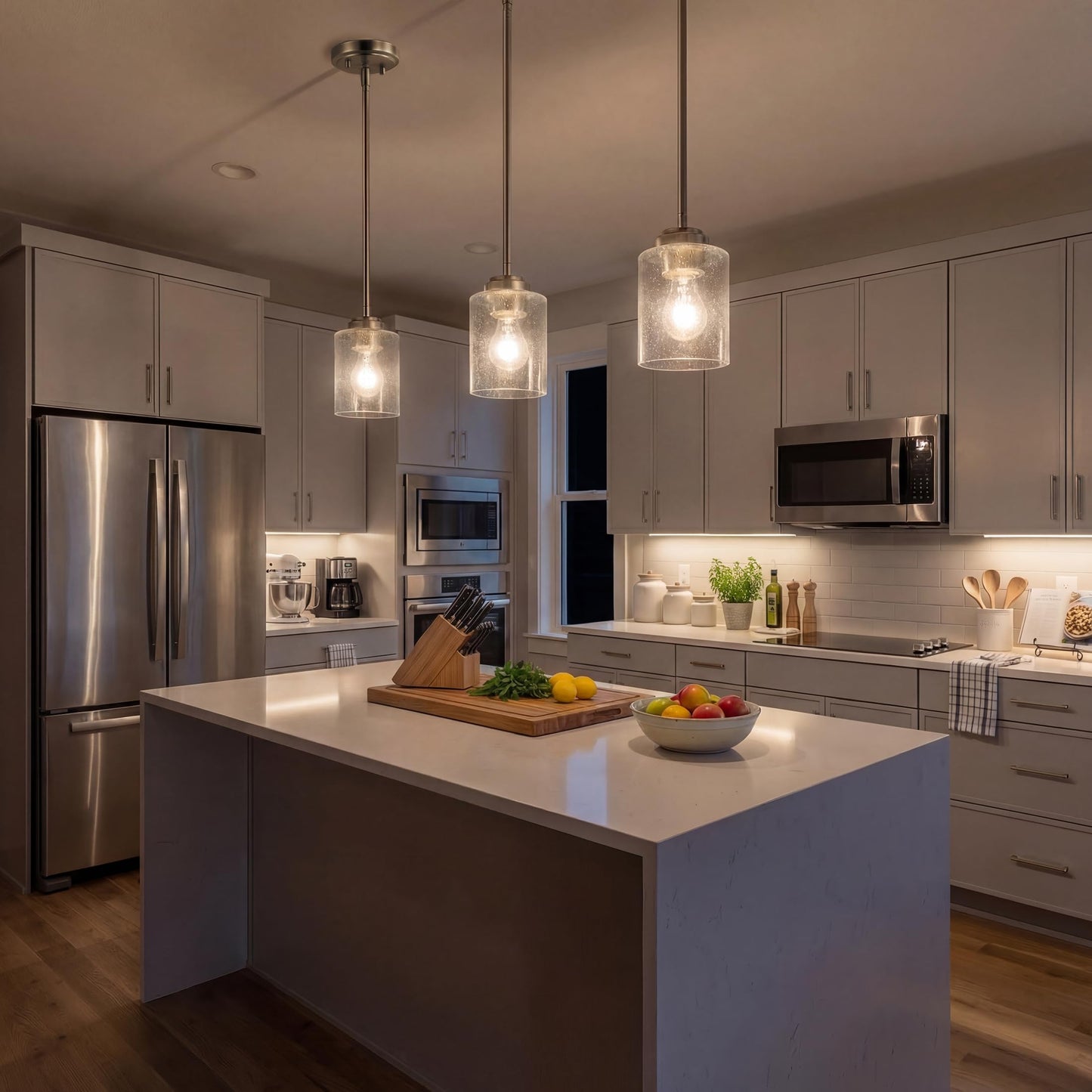 Kichler Winslow 7.5" Mini Kitchen Pendant with Clear Seeded Glass in Brushed Nickel, (7.5" H x 4.25" W), 44032NI
