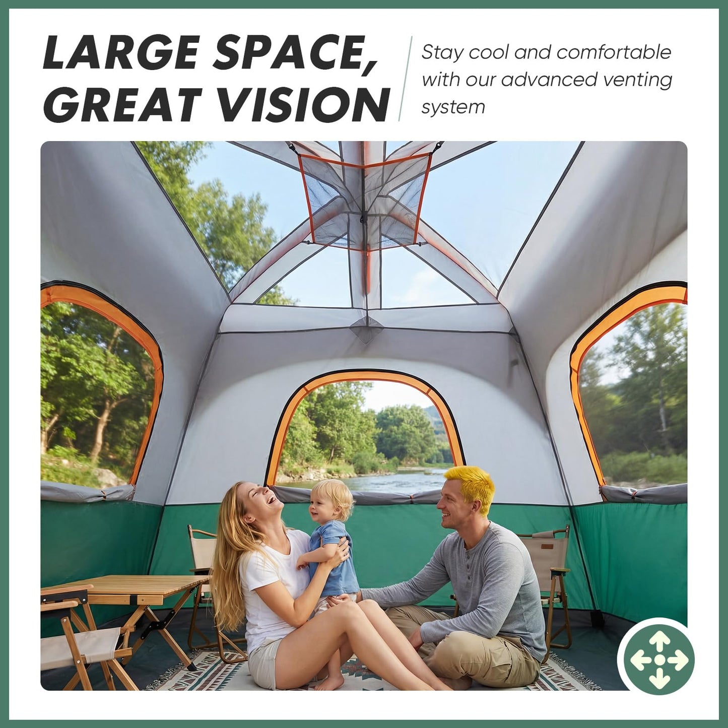 OLIXIS 6 Person Camping Tent, 81in Tall Waterproof Windproof Tent with Double Layer, Large Mesh Windows & Carry Bag, Quick Setup for Family Outdoor, Backpacking, Hiking, Green