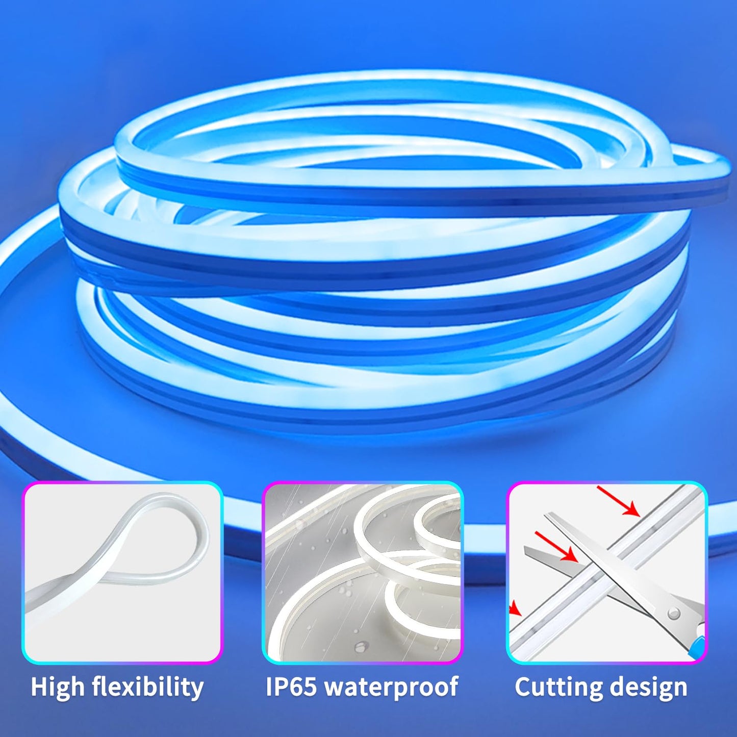 segrass 100FT RGB LED neon Rope Lights LED neon Lights with Remote/APP Control 24V IP65 Waterproof Flexible Neon LED Strip Lights for Bedroom Room Outdoors Decor（2 Rolls of 50ft）