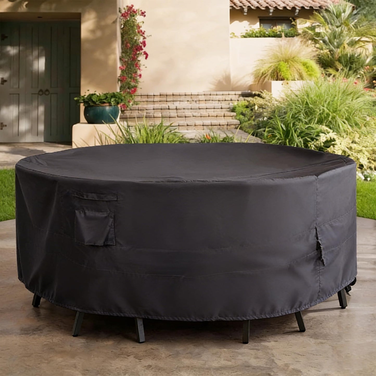 JSSunday Round Patio Furniture Cover, Heavy Duty and Waterproof for Outdoor Furniture covers, Round outdoor table cover, Patio table cover 96"DIA x 27.5"H Black