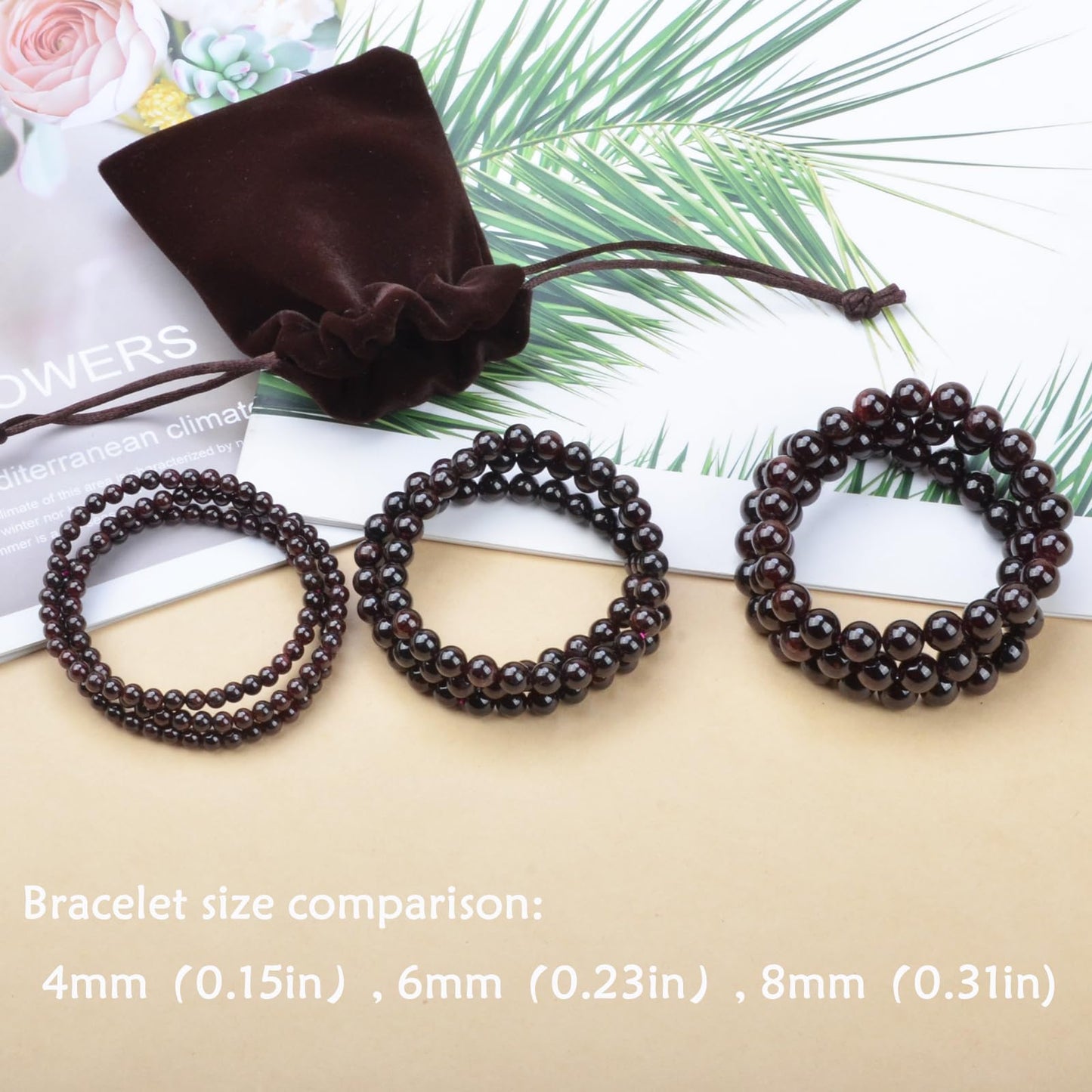 CHCCOYE 6mm Natural Healing Gemstone Bracelet Handmade Yoga Stretch Elastic Bracelet Stress Relief Crystal Jewelry for Men and Women (6mm, Garnet)