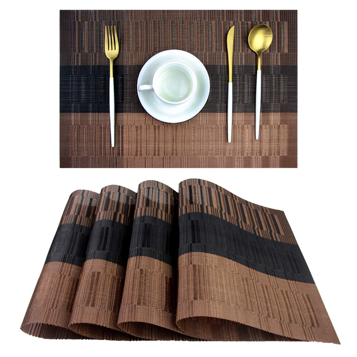 PIGCHCY Placemats,Durable Placemats for Dining Table,Washable Woven Vinyl Kitchen Placemats Set of 4 (Brown)