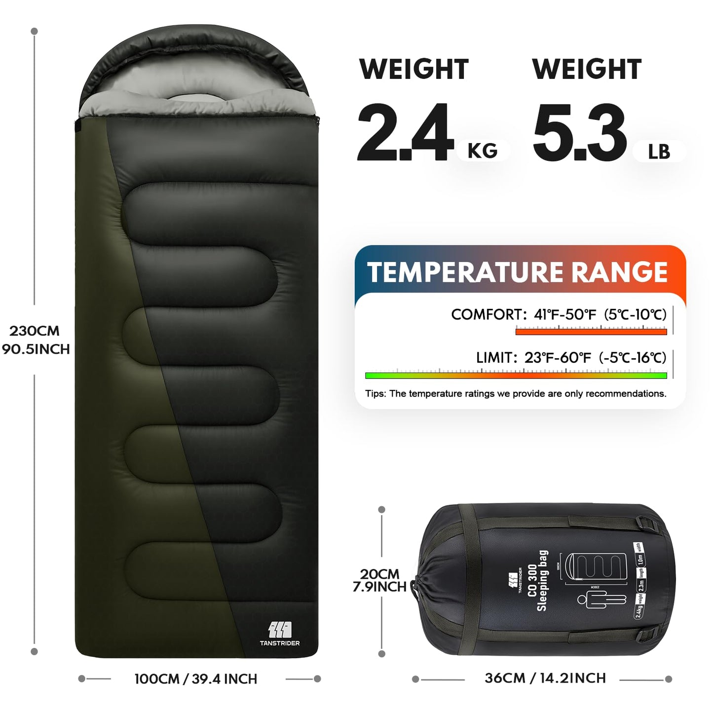 TANSTRIDER XXL Winter Sleeping Bags for Adults Cold Weather,Camping Sleeping Bag for Kids with Compression Sack,4 Season Camping Essentials Gear for Hiking,Traveling,Outdoor,Backpacking,Climbing