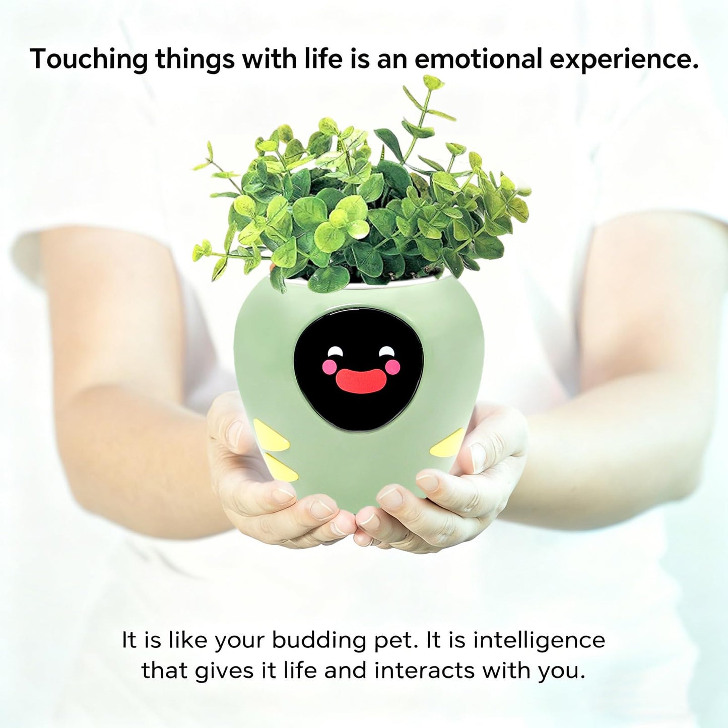 Itigoitie Smart Pet Planter, Smart Plant Pot, 3 Smart Growth Modes, App Plant Detection, and Multiple Expressions Animation,Robot Flower with Feelings, for Desktop Decoration, Gifts (Green)