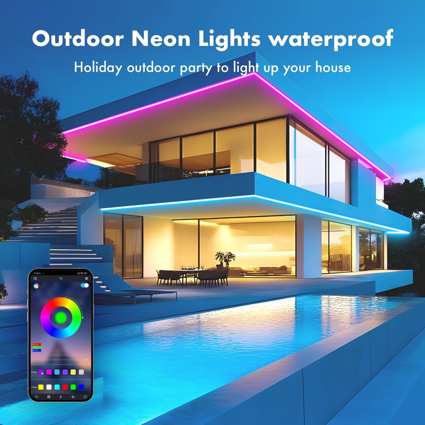 SILFU Neon Rope Lights, 50FT RGB LED Strip Lights, Waterproof IP67 LED Lights for Bedroom, DIY Design, Music Sync, 44 Key Remote Control, Multiple Modes for Bedroom, Holiday Decoration