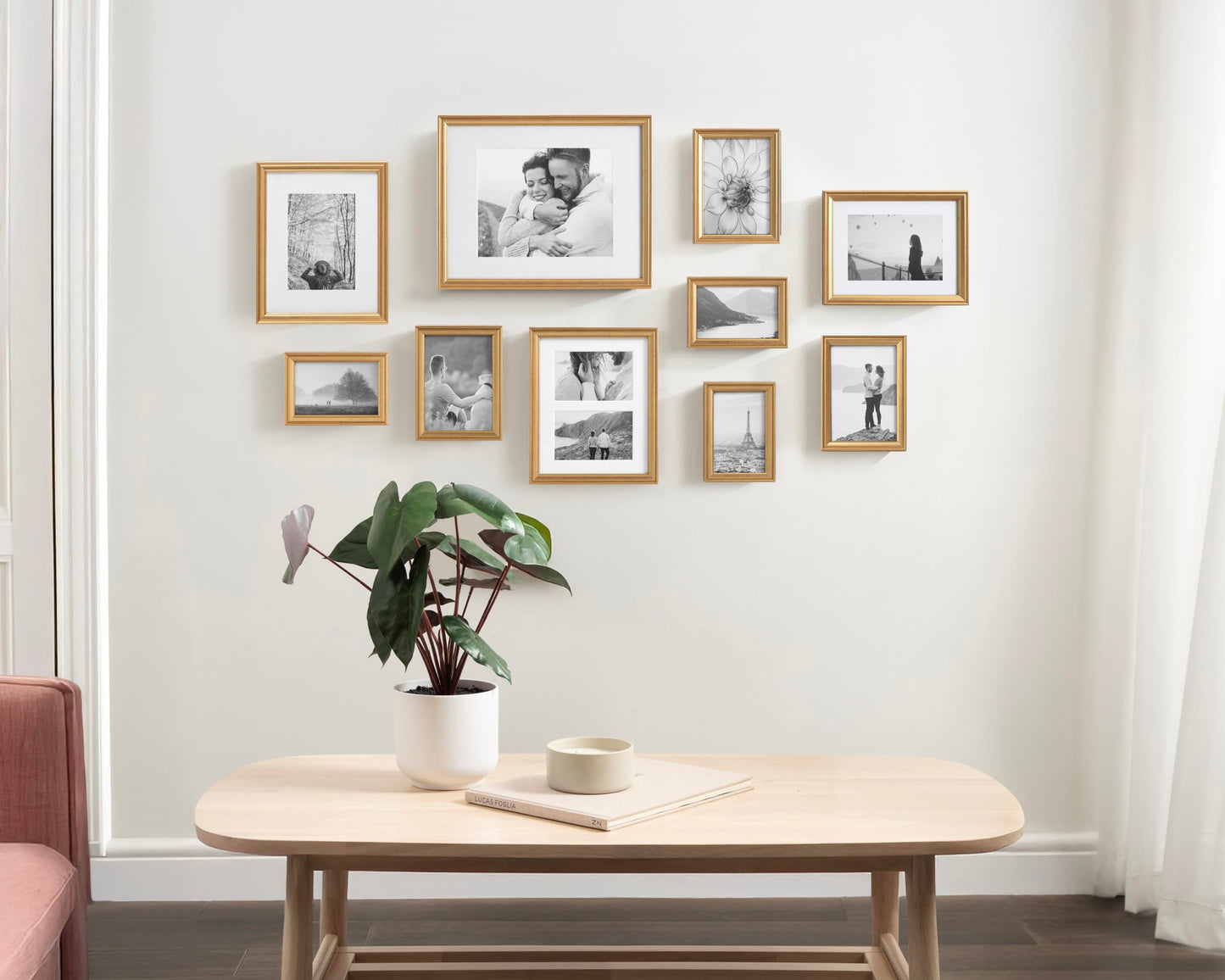 Kate and Laurel Adlynn Photo Frame Set, Set of 10, Varying Sizes, Gold, Traditional Glam Frame Collection for Wall