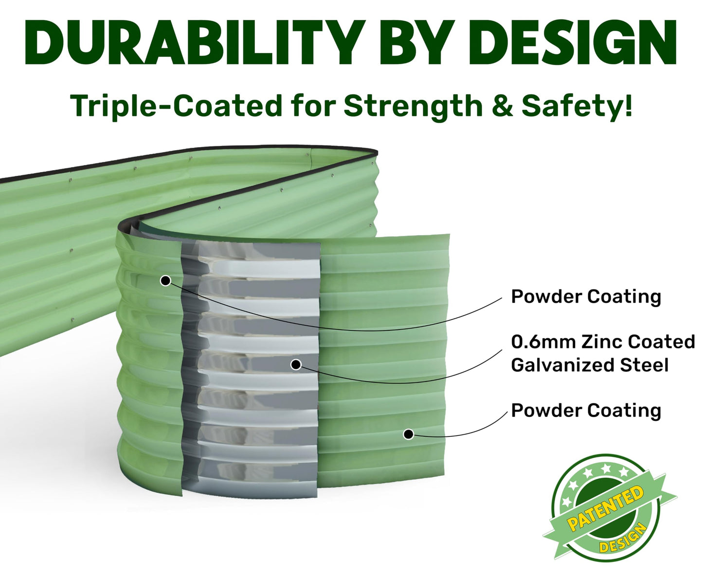 9-in-1 Galvanized Steel Raised Garden Bed // 8×2×1.5 ft Modular Planter for Gardening, Vegetables, Flowers // 18" Tall Metal Raised Garden Beds Outdoor (Light Green) // Patented Design Planter Box
