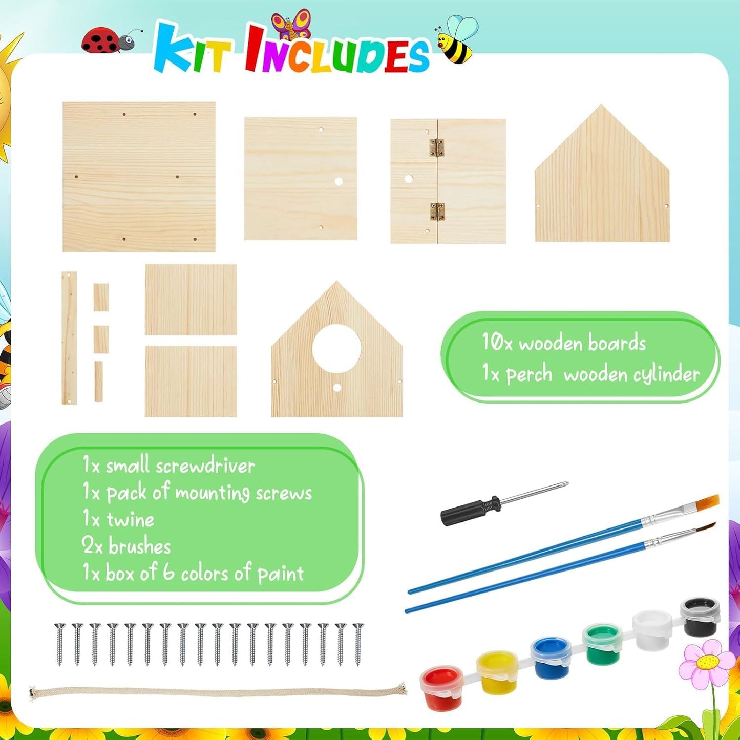 Liliful 2 Sets Wooden DIY Birdhouse Kit, Unfinished Bird Houses with Paints and Paintbrushes, Bird Feeder Craft Arts for Kids Ages 4-8, 8-12, Classroom Activity and Adults Wooden Craft Gifts