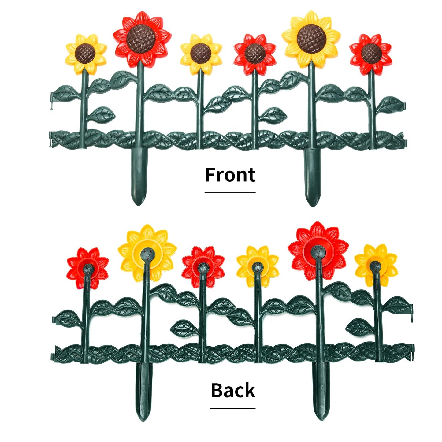 Sungmor Plastic Edgings Garden Picket Fence - Grass Lawn Flowerbeds Plant Borders - Decorative Sunflower Landscape Path Panels - Pack of 4 (Overall Length 98 Inches) - Lightweight & Easy Installation