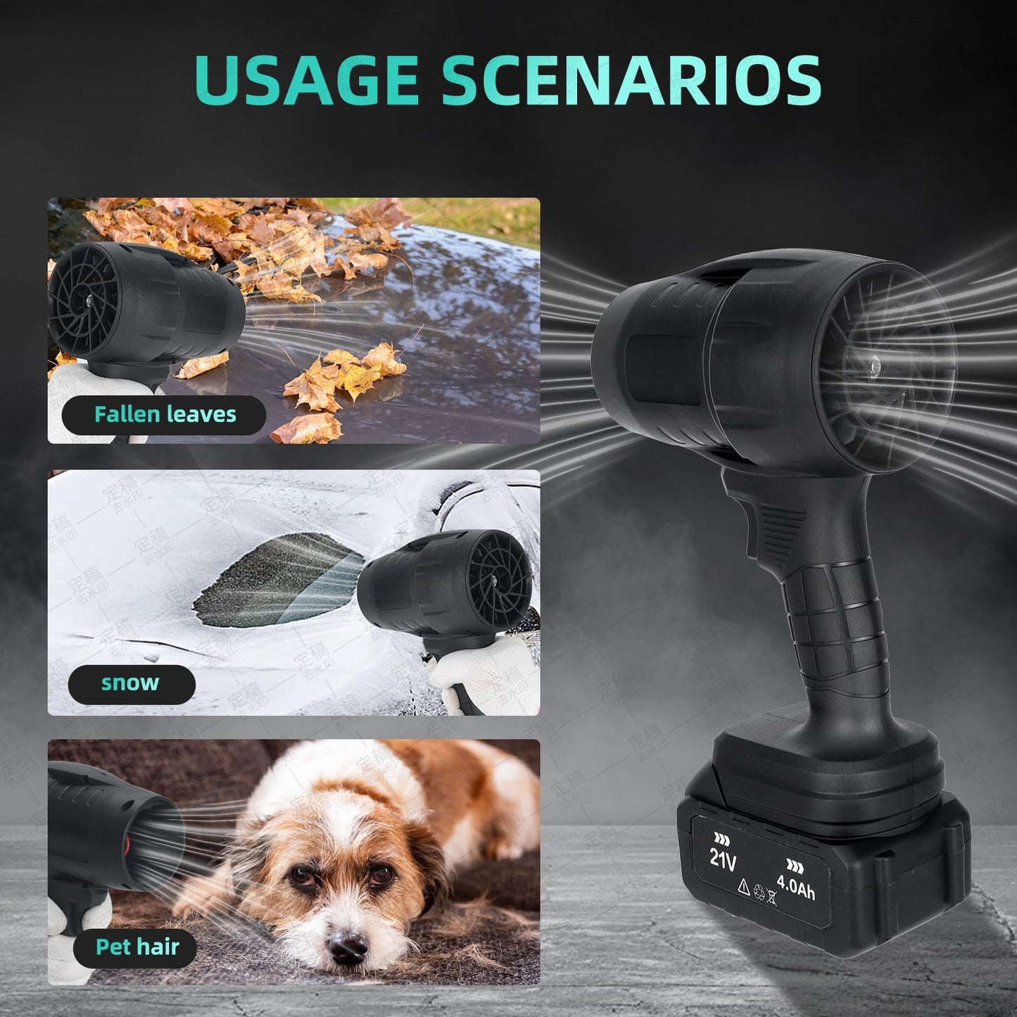 Purcoco Cordless Leaf Blower Handheld Jet Dry Mini Blower Turbo Fan Electric air Duster for car mini Turbo Jet Fan Cleaning Garden by 2 Batteries