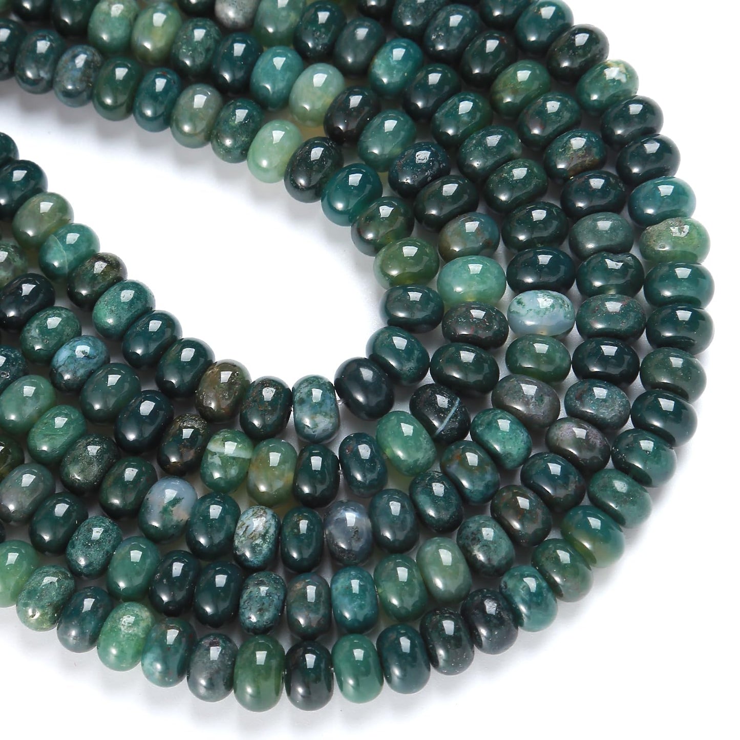 5x8mm 76pcs Natural Moss Agate Stone Rondelle Spacer Loose Beads Abacus Disk Stone Round Loose Gemstone Beads for Jewelry Making DIY Bracelet Necklace