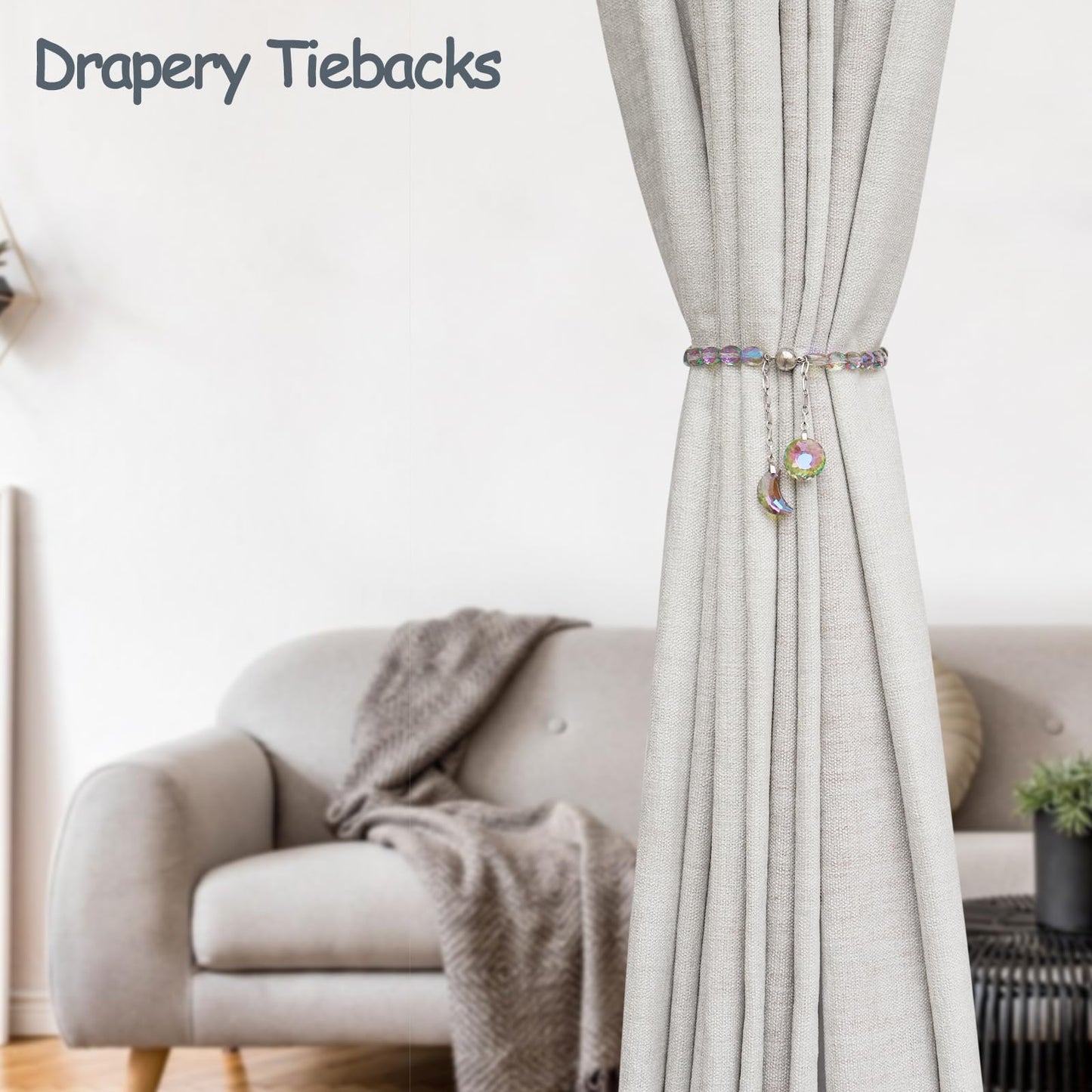 PEDOBO Magnetic Curtain Tiebacks, 2 Pack Crystal Beaded Sun & Moon Pendants Sheers/Draperies Holdbacks for Window Home Office Decor (Purple)