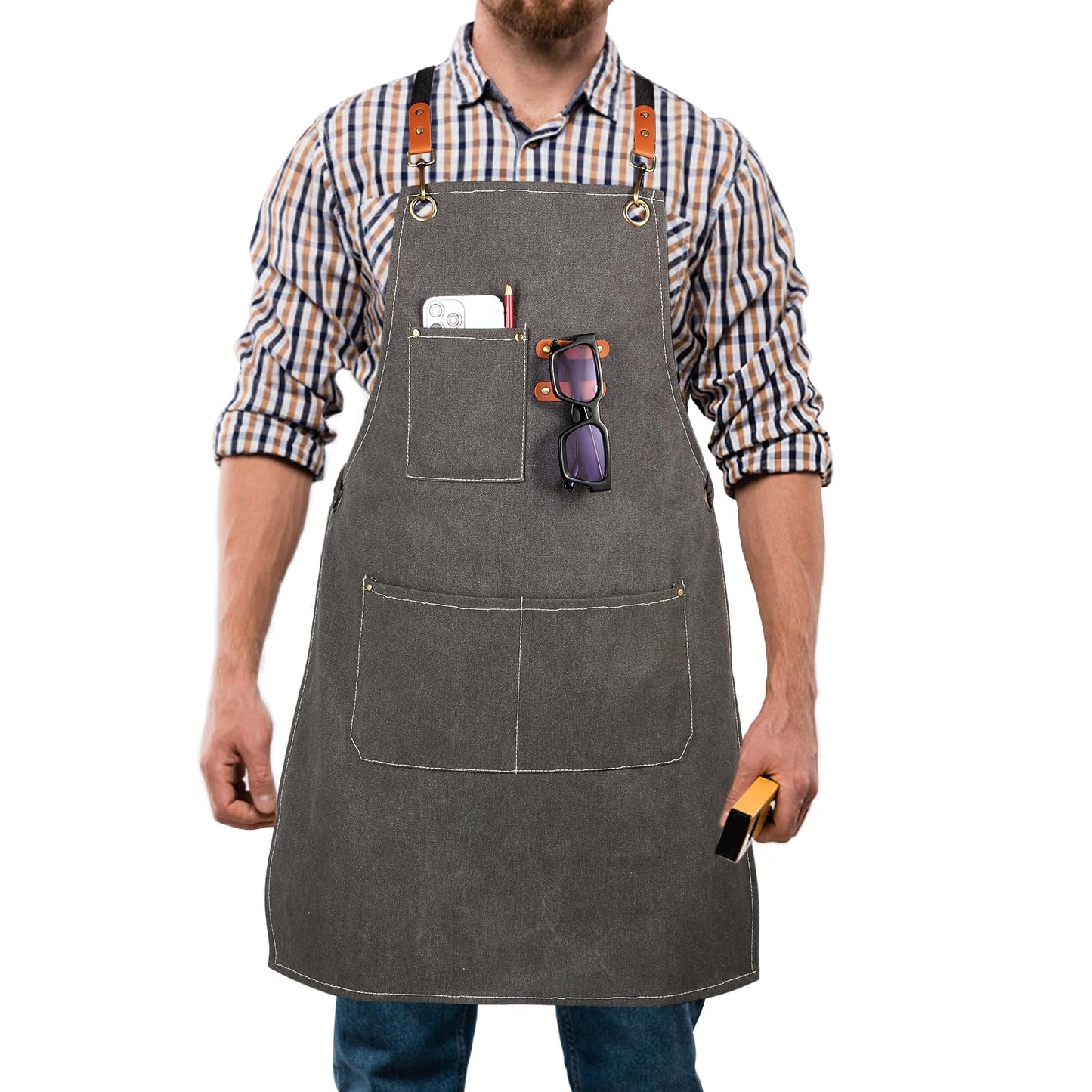 Rtcimoic Men's & Women's Work Aprons, With Pockets, For Bartenders, Hairdressers, Florists, Chefs, Gardeners, Gardening Apron, Waiters, Canvas Apron With Adjustable Straps (Dark Grey)