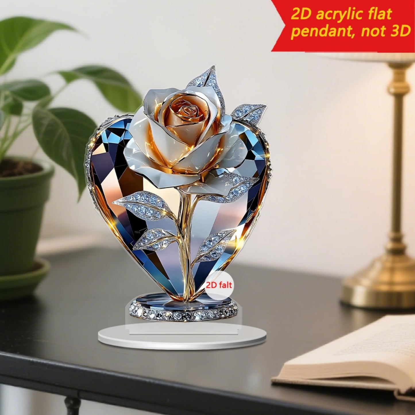 Xanorrg Miniature Acrylic Crystal Bouquet 2D Printing Desk Display Decoration for Bookshelves Tabletop Decoration Ornament Miniature Table Display